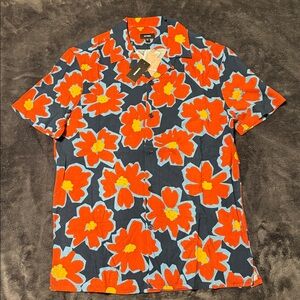 Express Graphic Floral Rayon Short Sleeve Shirt - XS